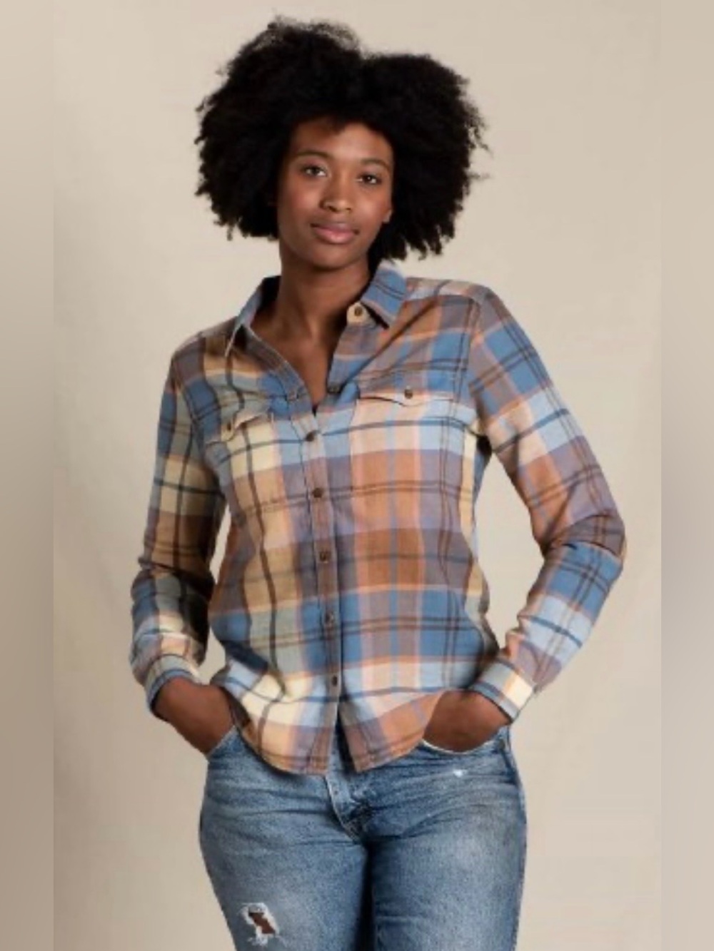 Toad & Co Reform Flannel Shirt Button Down Women’s Size M Medium Glacier